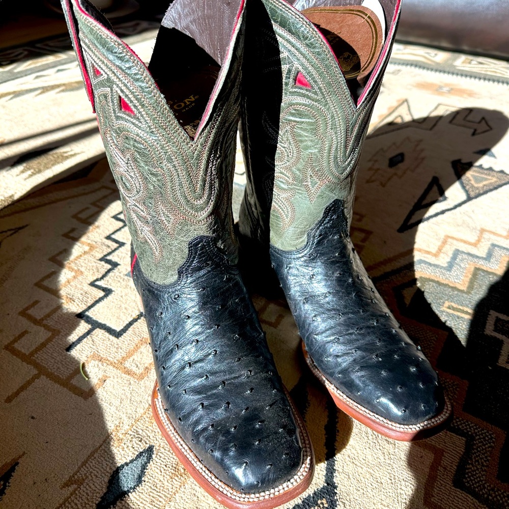 John B Stetson black ostrich boot